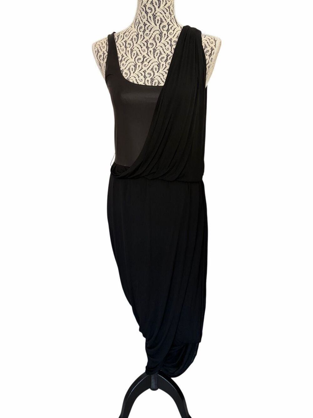 McQ Alexander McQueen Black Asymmetric Draped Maxi Dress Size S Italy - Picture 8 of 12